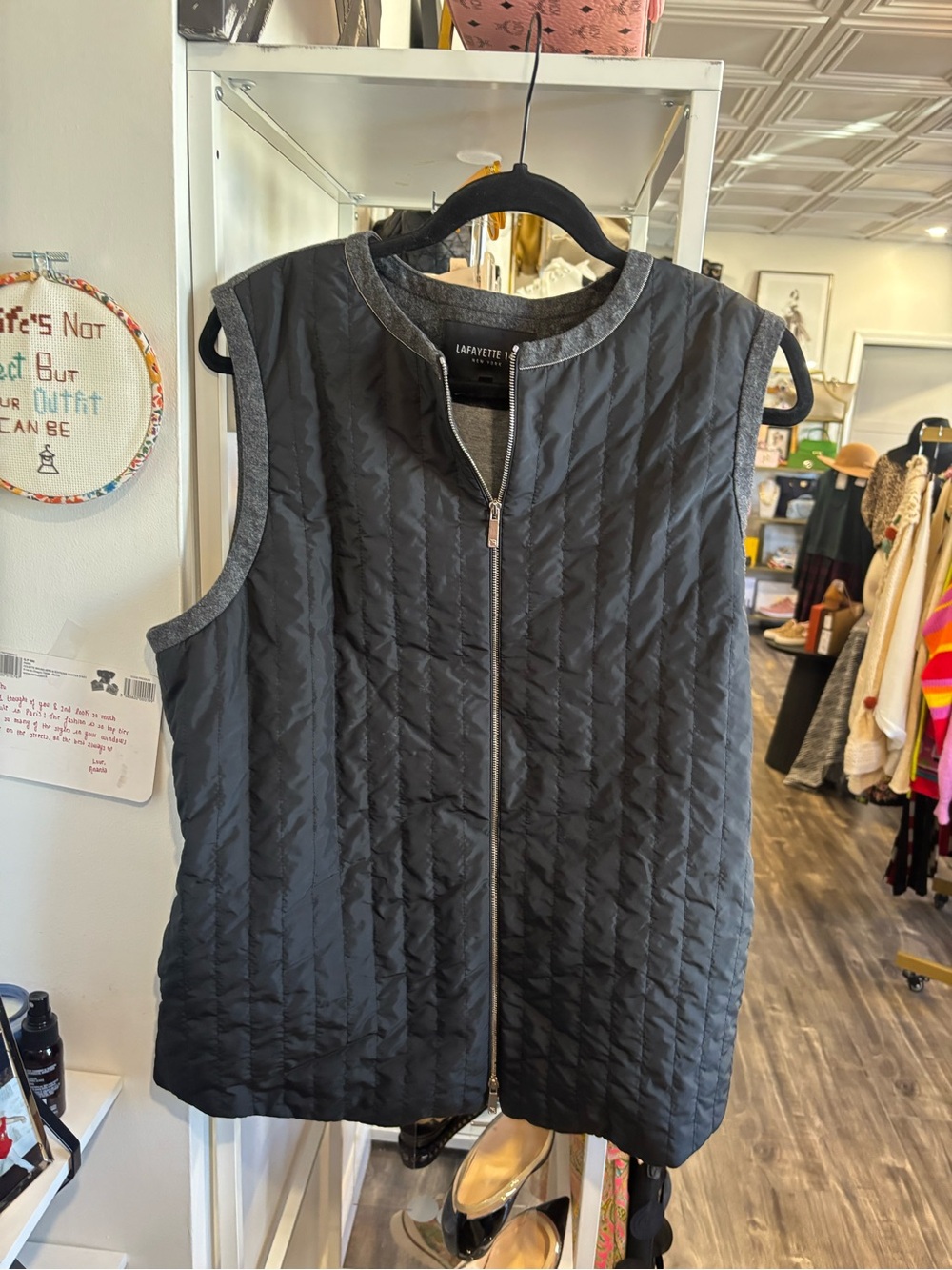 Lafayette 148 New York Quilted Black Zip-Front Sleeveless Vest